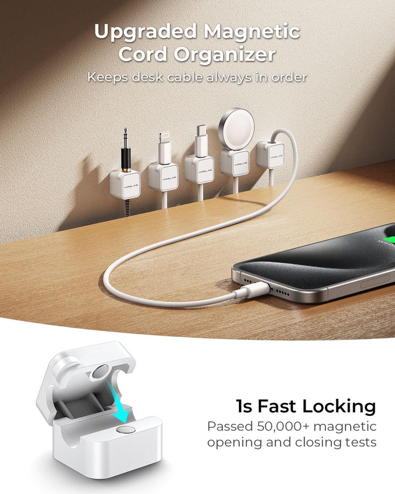 MRGLAS 20-Pack Magnetic Cable Management Cord Organizer,[1s Lock] Cable Holder Clips -Desk Cable Clips [Cable Smooth Adjustable], Adhesive Wire Organizer Keeper for Nightstand Desktop Wall Car Office - Image 3